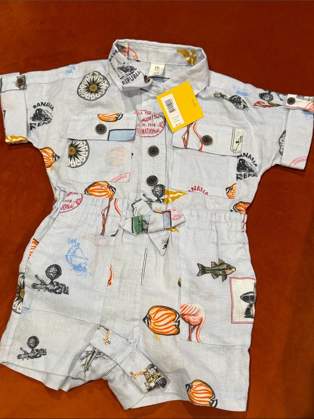Banana Republic Light Blue Tropical Print Linen Romper
